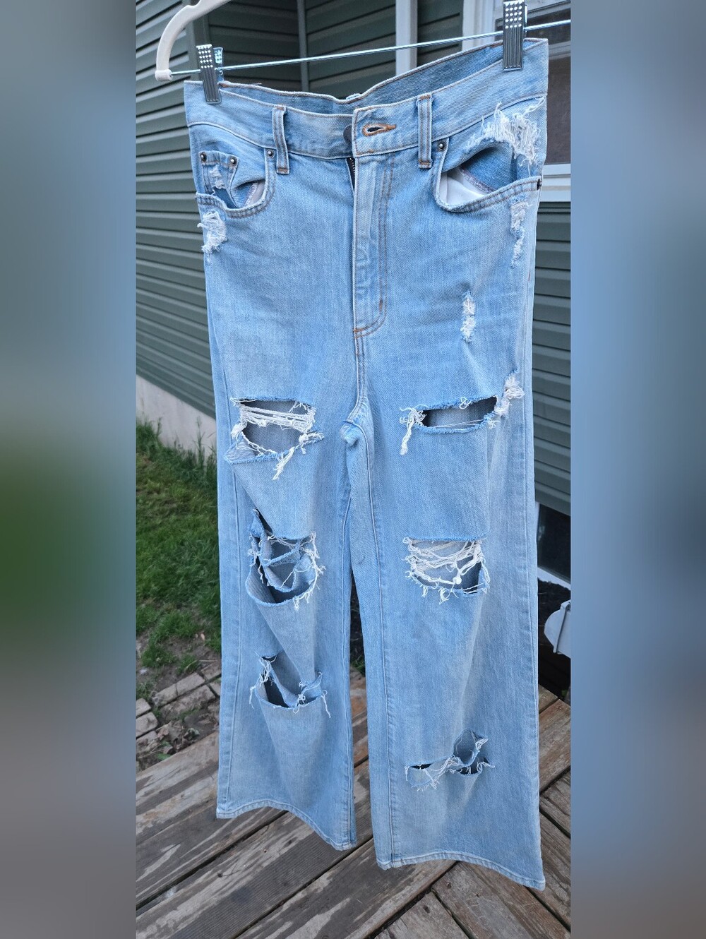 Carmar Light Blue Distressed Wide Leg Jeans